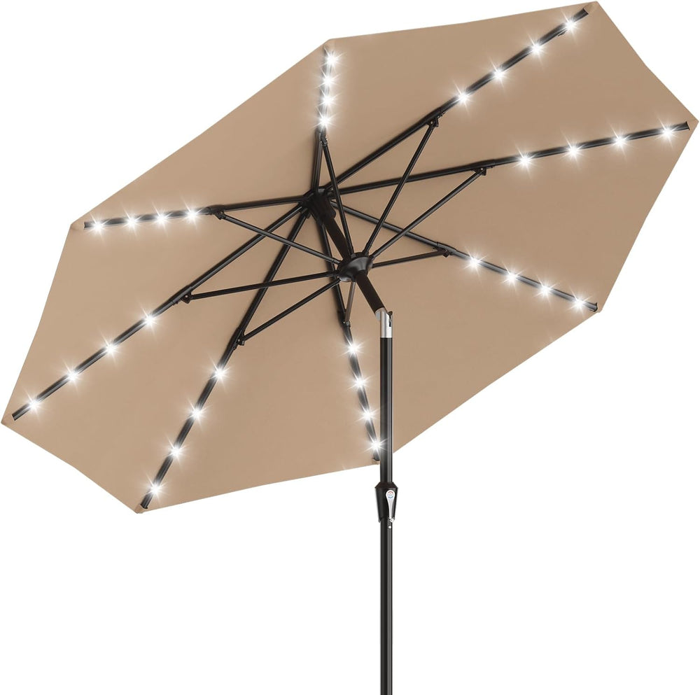 AreShark 9FT Patio Umbrella with Solar Lights, 32 Lighted Pool Umbrella w/Til...