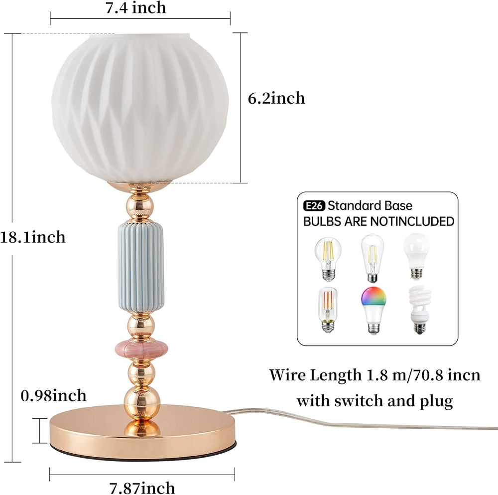 Modern Milk White Glass Table Lamp Bedside Nightstand Lamp Metal Desk Light w...