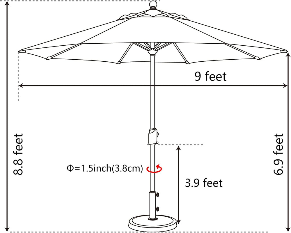 EliteShade USA 10-Year-Non-Fading 9Ft Market Patio Umbrella, UPF 50+ UV Prote...