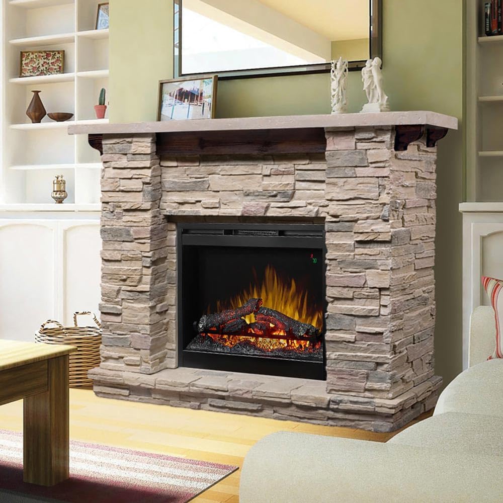Dimplex Featherston Electric Fireplace with Mantel Surround Package | Pine wi...
