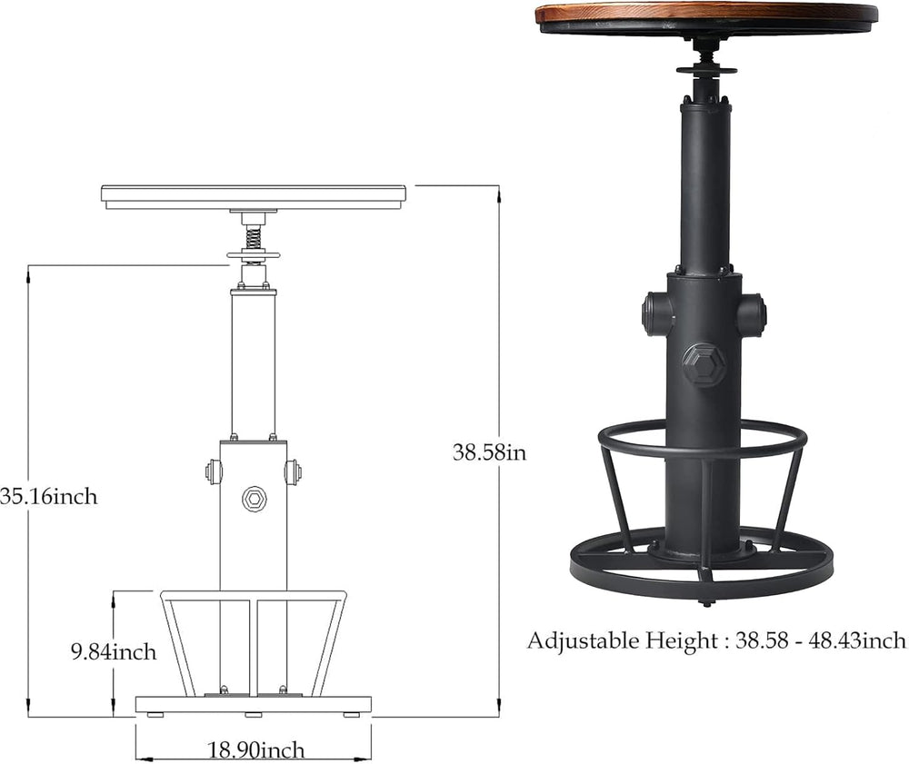 LOKKHAN Industrial Bar Table 38.6"-48.4" Height Adjustable Swivel R...