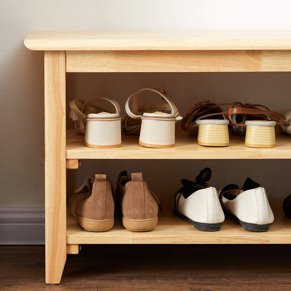 XKZG Shoe Rack Bench Wooden Storage Bench Entryway Bench, Natural, 47.2"