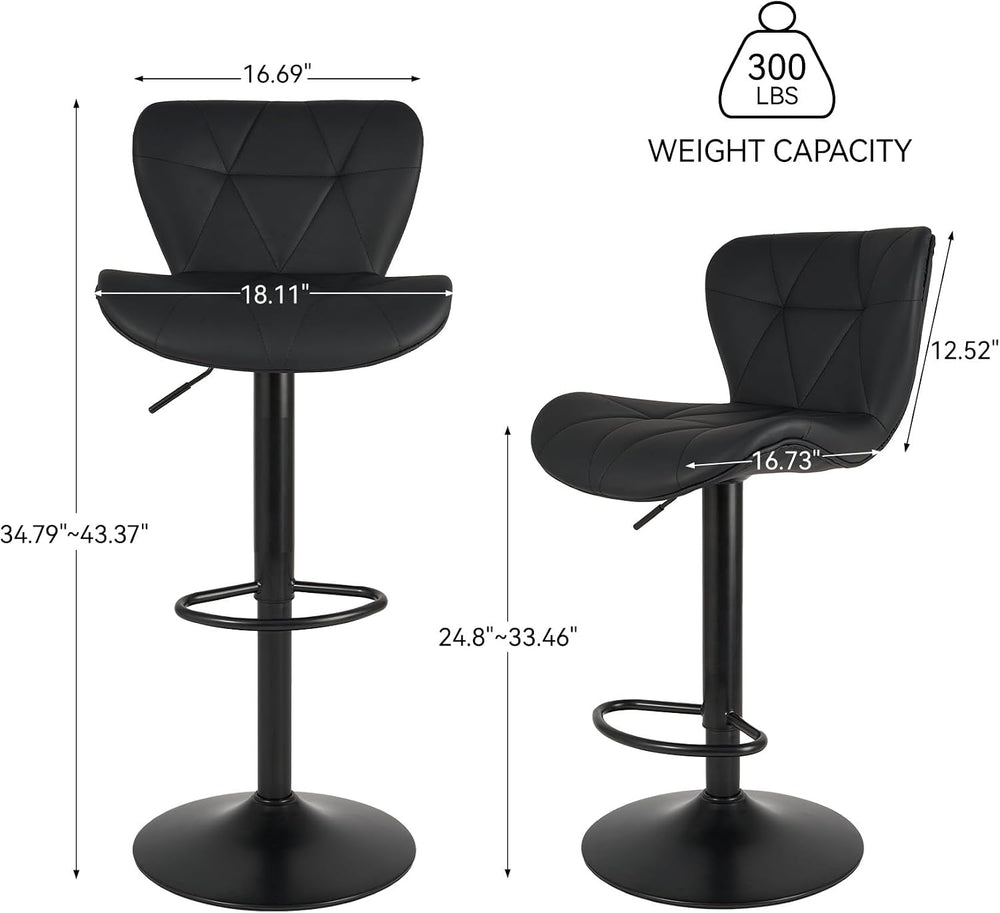 Nalupatio Modern Bar Stools Set of 2, Adjustable Faux Leather Upholstered Swi...