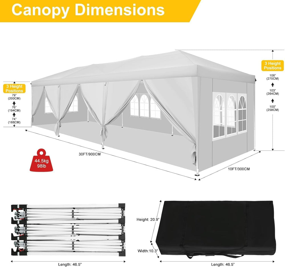 COBIZI Canopy 10x30 FT Party Tents for Parties with 8 Sidewalls, carpas para ...