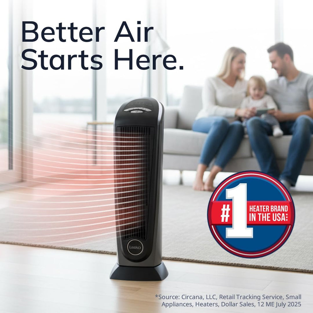 Lasko 1500W Ceramic Tower Space Heater with Remote, Thermostat, Timer & W...