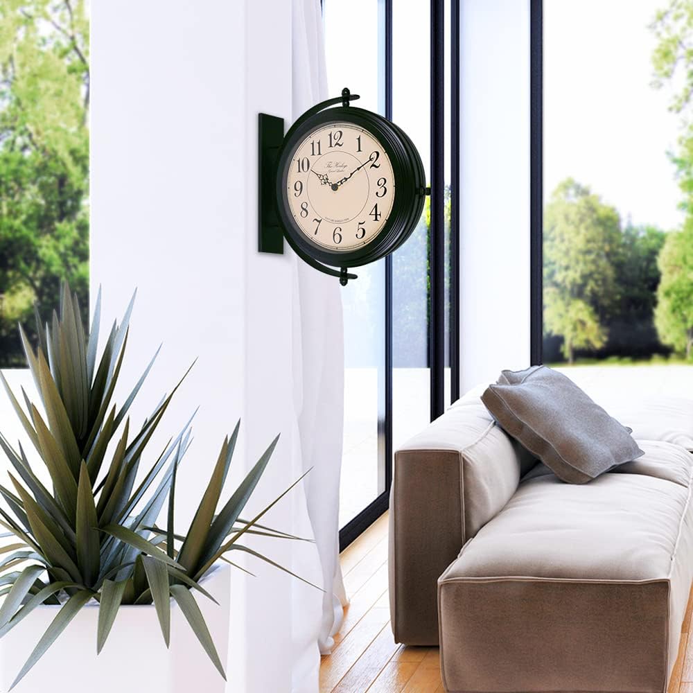 BESTIME 66264B 16-Inch Double Sided Metal Wall Clock with Black Frame.Sturdy ...