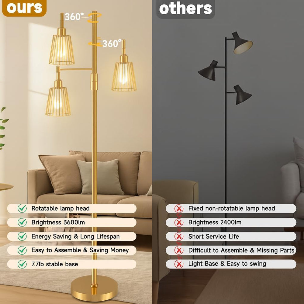 PESRAE Dimmable Industrial Floor Lamp, Farmhouse Floor Lamp Standing Tree Lam...