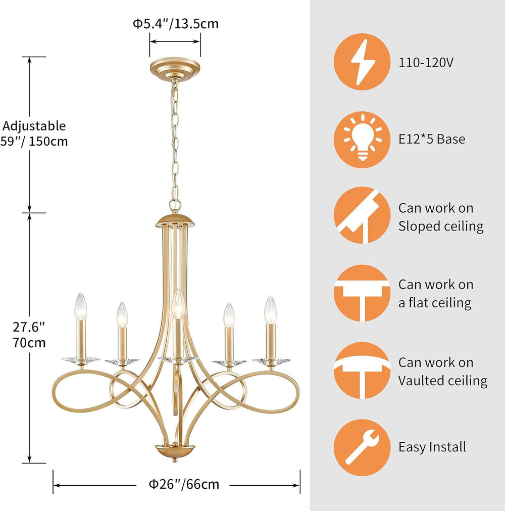 Saint Mossi 5-Lights Gold Modern Chandelier Lighting Fixture, Modern Pendant ...