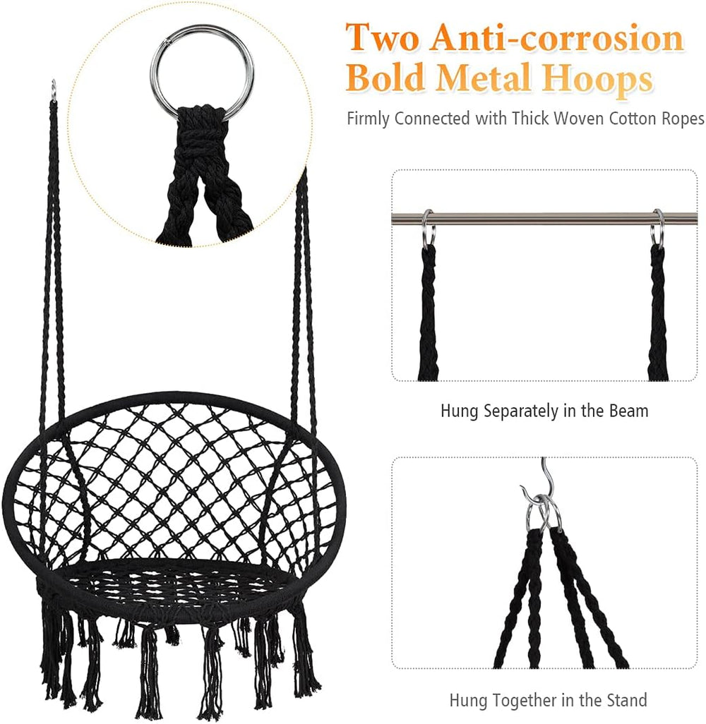 DORTALA Hammock Chair, Cotton Rope Macrame Hanging Swing Chair W/Metal Hoops ...