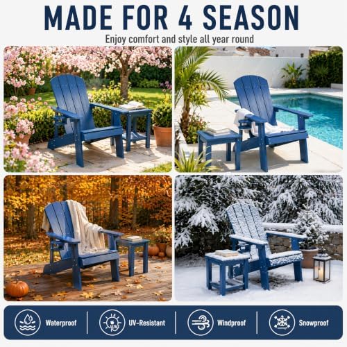 Adirondack Chairs Set of 2, Outdoor Adirondack Chair with Cup Holder, HDPE Pa...