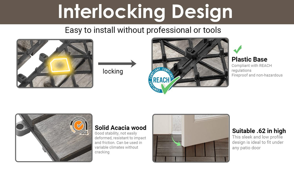 PrimeZone 54 PCS Solid Acacia Wood Interlocking Patio Deck Tiles Outdoor