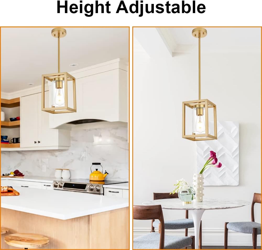 1-Light Rustic Chandelier in Gold Finish Modern Industrial Pendant Lighting F...