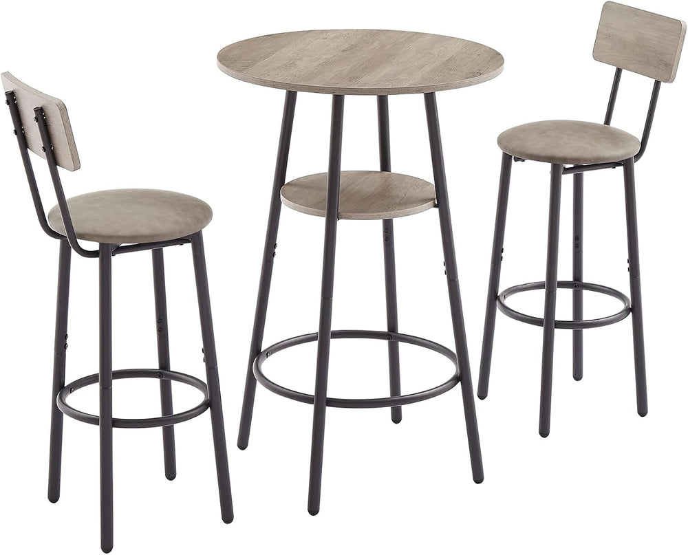 GNIXUU 3 Piece Bar Table Set, 2-Tier Round Pub Dining Set Wooden Bistro Table...