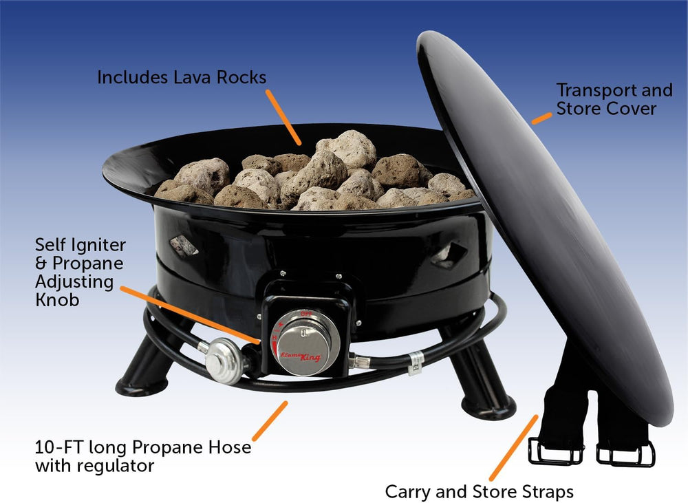 Flame King Smokeless Propane Fire Pit, 24-inch Portable Firebowl, 58K BTU wit...