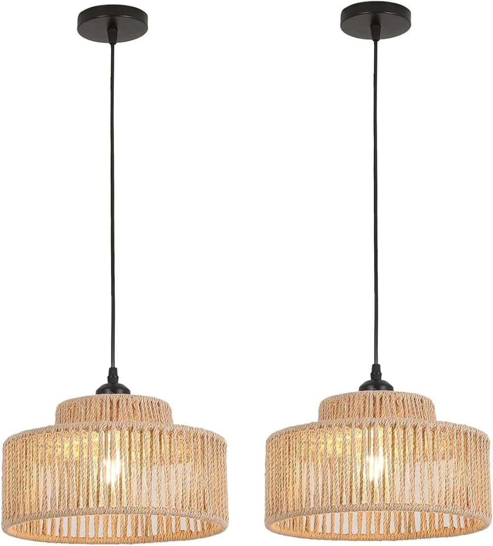 2 Pack Rattan Pendant Light,11 Inch Boho Kitchen Island light Fixtures,Handma...