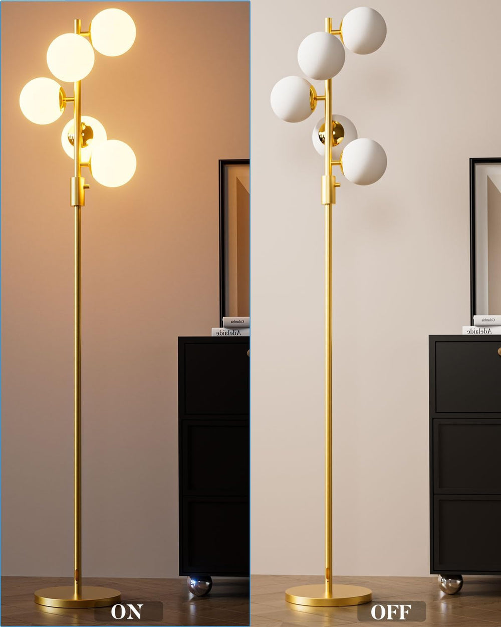 Dimmable Gold Globe Floor Lamp, 64IN Tall Standing Lamps with 5 Globe Warm Wh...