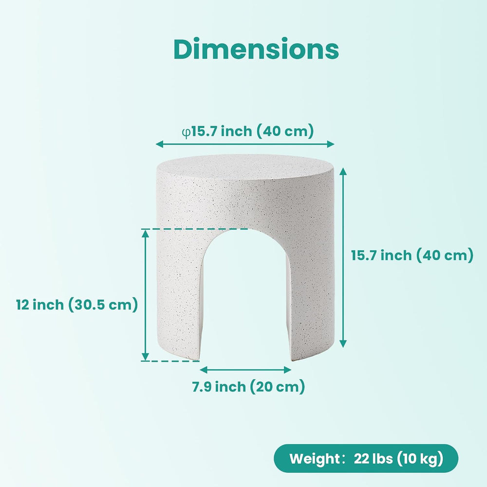 SUNBURY Outdoor Side Table, 16" W Concrete End Table Round w Arch Pedestal