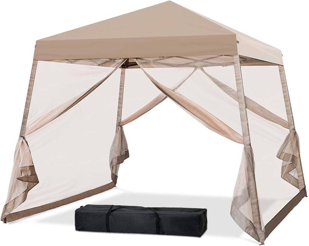 EAGLE PEAK 10x10 Slant Leg Easy Setup Pop Up Canopy Tent with Mosquito Nettin...
