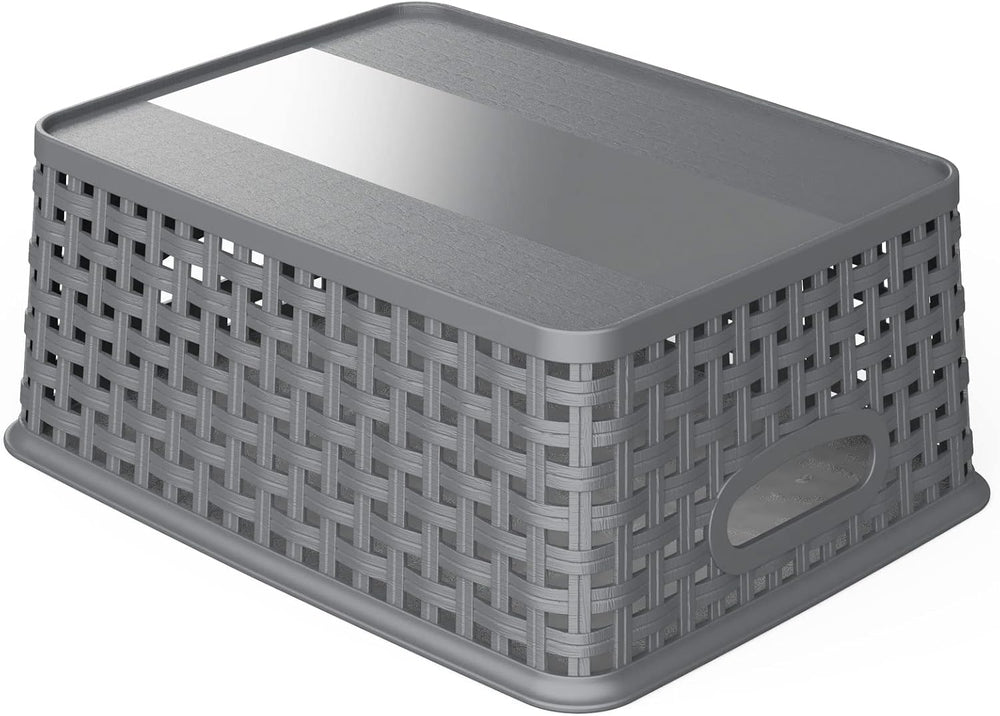 WYT 12-Pack Plastic Small Shelf Storage Weave Baskets for Organizing, Grey