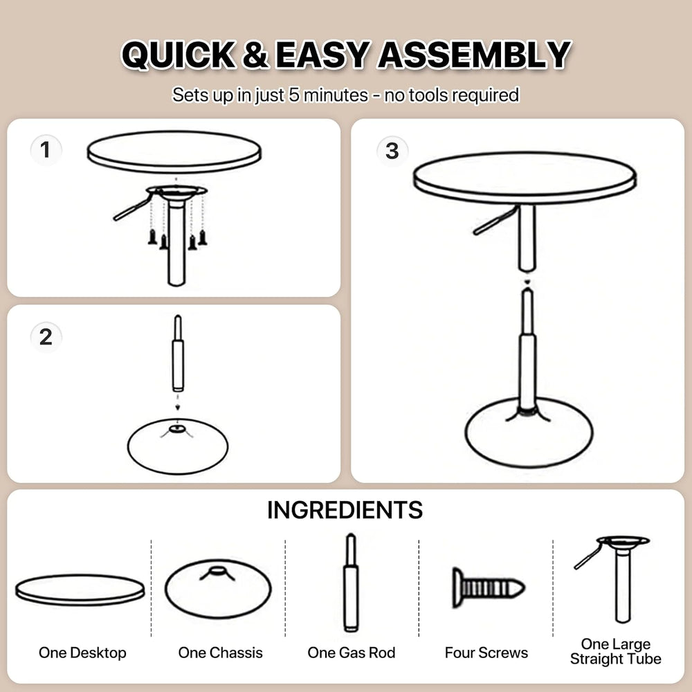 Magshion 31" Round Bar Table Height Adjustable 26"-35" Pub Tab...