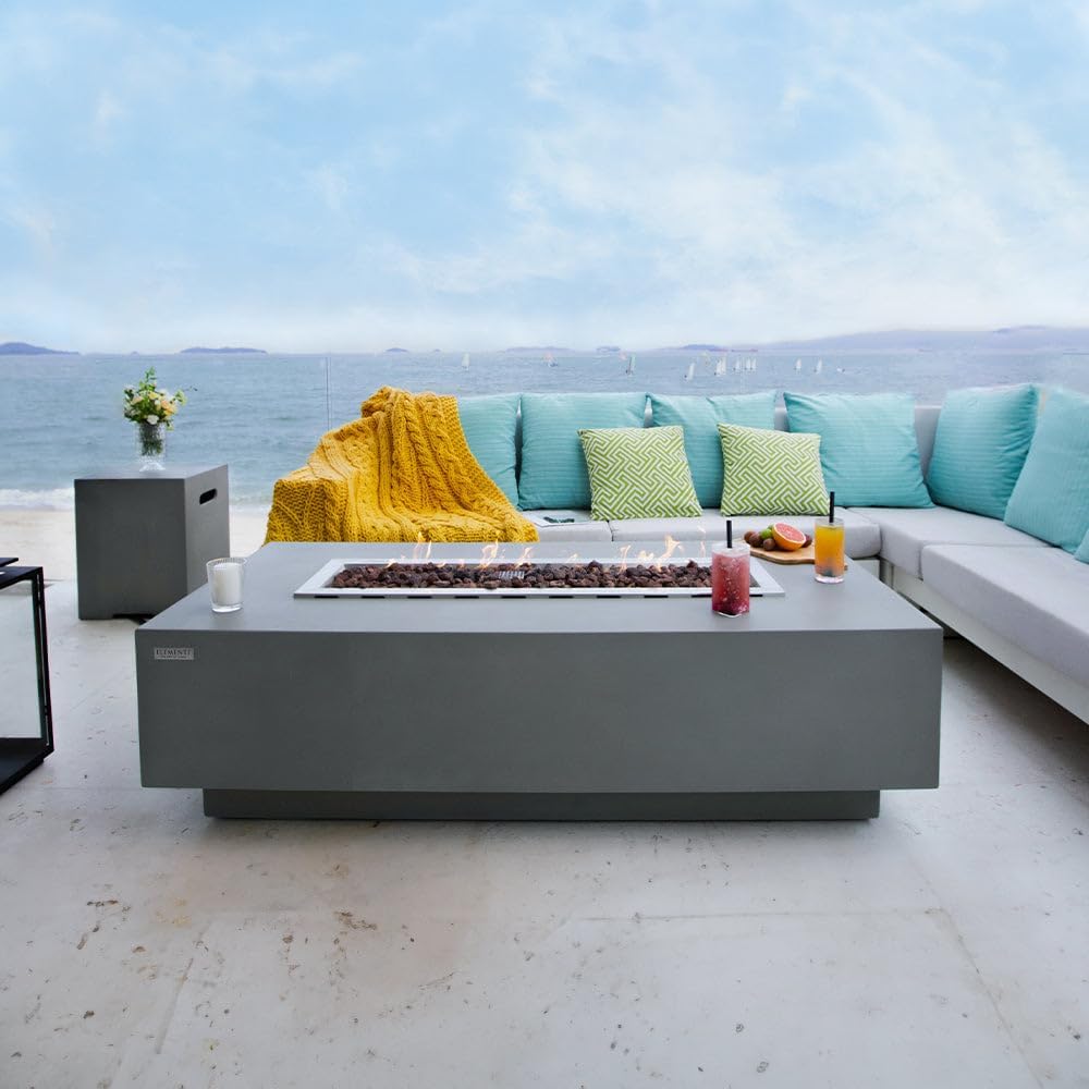 Granville Concrete Fire Pit 60" x 27" Outdoor Patio Firepit Include...