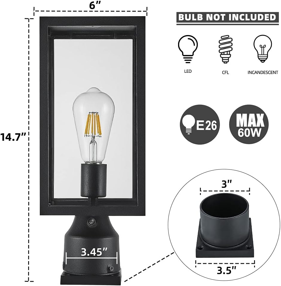 Windben Large Dusk to Dawn Outdoor Post Light, 14.7in, Matte Black