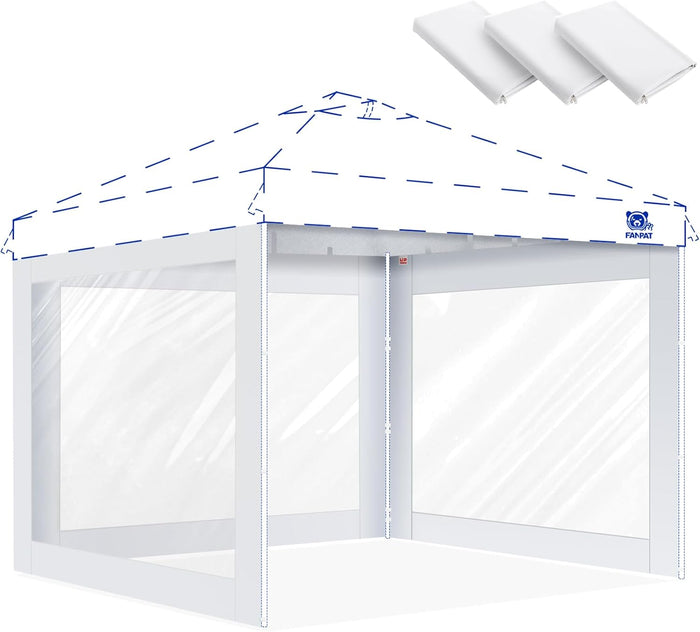 FANPAT 3Pcs Clear Sidewalls for 10x10 Pop Up Canopy, White(Sidewalls only)