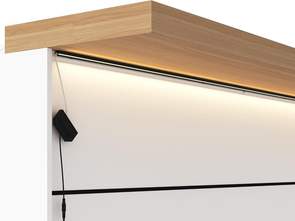 82.7" Large Bar Table Kitchen Station, Home Bar Unit with Lighting, 3 Dr...