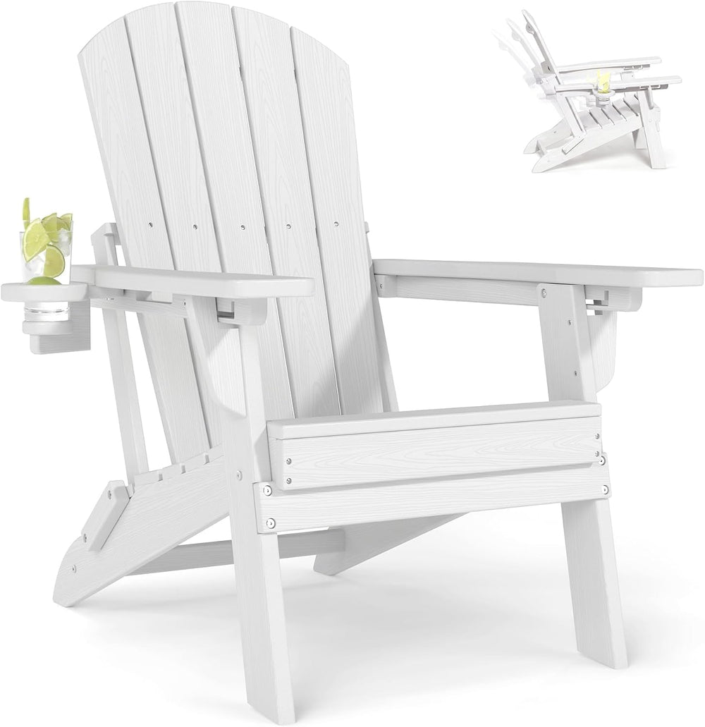 Plawdlik Folding Adirondack Chair Adjustable 3-Position Backrest, White