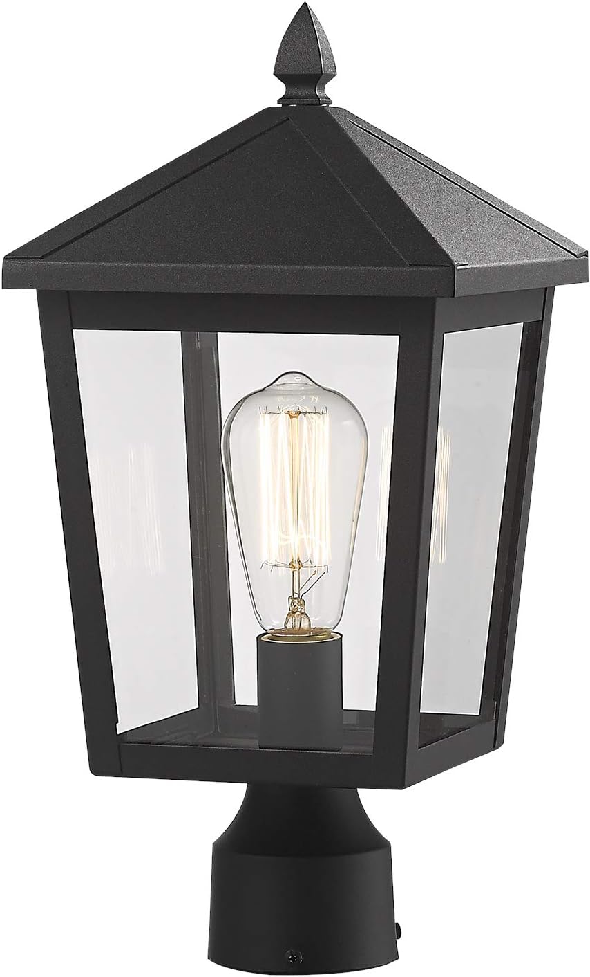 zeyu Outdoor Post Light, 16 Inch Exterior Pole Light Pillar Lantern with Clea...