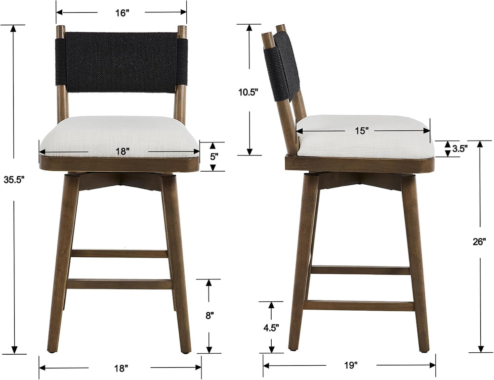 Swivel Counter Stools Set of 4, Linen Fabric Upholstered Kitchen Stool Chairs...