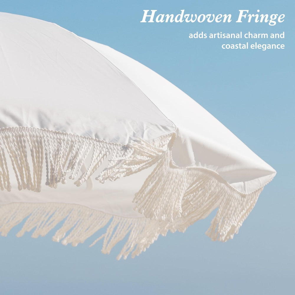 AMMSUN Boho Fringe Umbrella, 6.5ft Outdoor Umbrella with Tassel