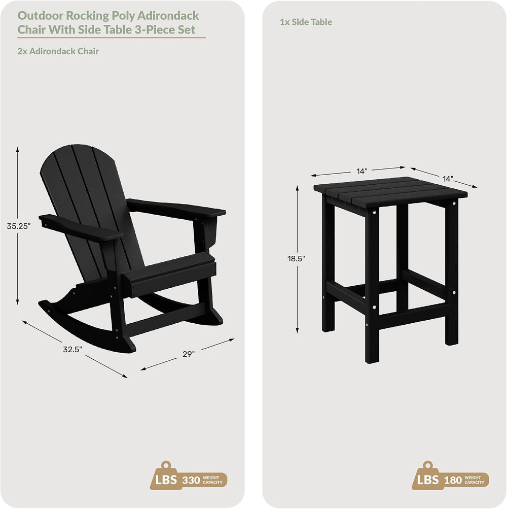 WestinTrends Malibu Outdoor Patio Rocking Adirondack Chairs with Side Table S...