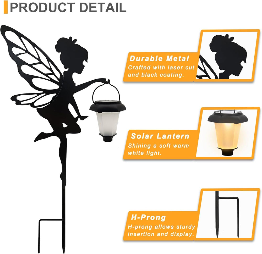 SUNNYPARK 2 Pack Solar Fairy Garden Metal Stake Decorative Lantern