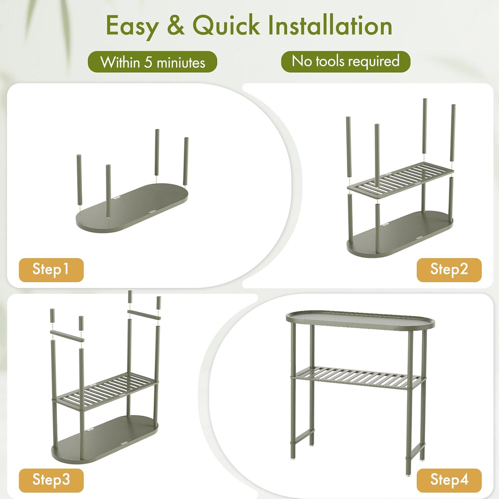 Small Console Table Bamboo 30.7", Modern Entryway Table Green 2-Tier, Na...