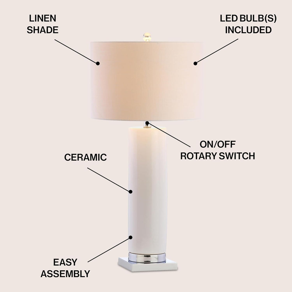 JONATHAN Y Dallas LED Table Lamp Ceramic Metal 31.5", White/Chrome