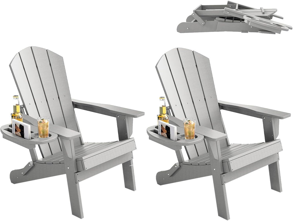 Folding Adirondack Chair Set of 2 with 4-in-1 Cup Holder,Fire Pit Chair