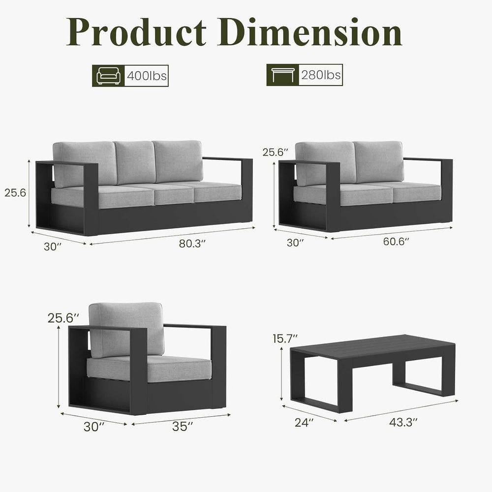 LayinSun 5 Piece Oversized Aluminum Outdoor Furniture Set with Coffee Table