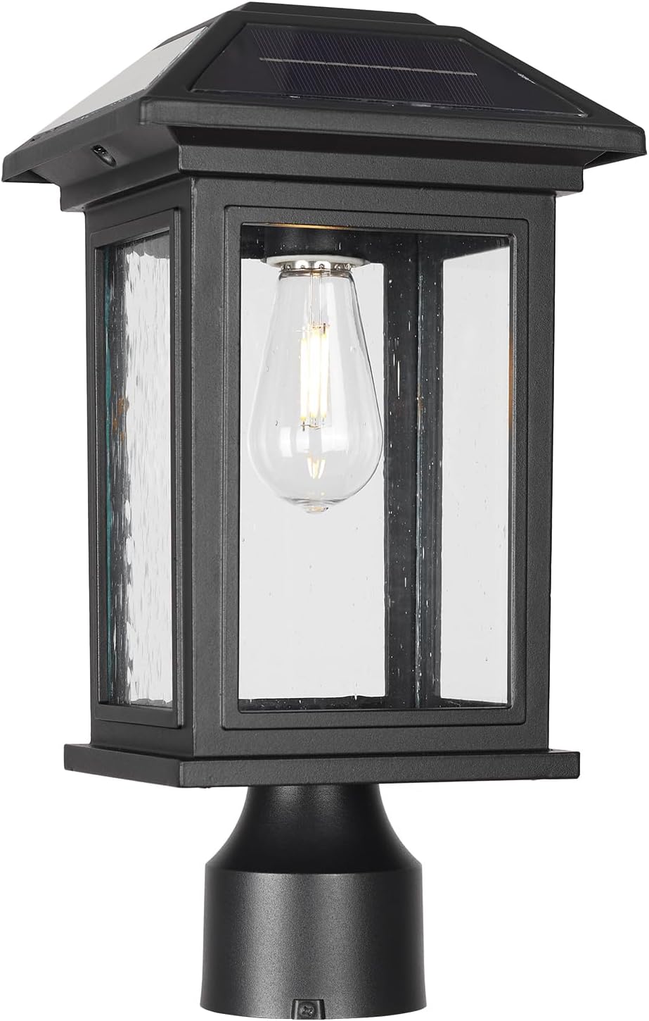 Solar Post Lights Outdoor, Waterproof Anti-Rust Black Pole Light Fixtures wit...