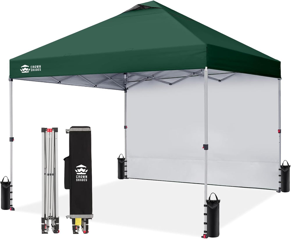 CROWN SHADES 10x10 Pop Up Canopy with 1 Side Wall, Beach Tent, Forest Green