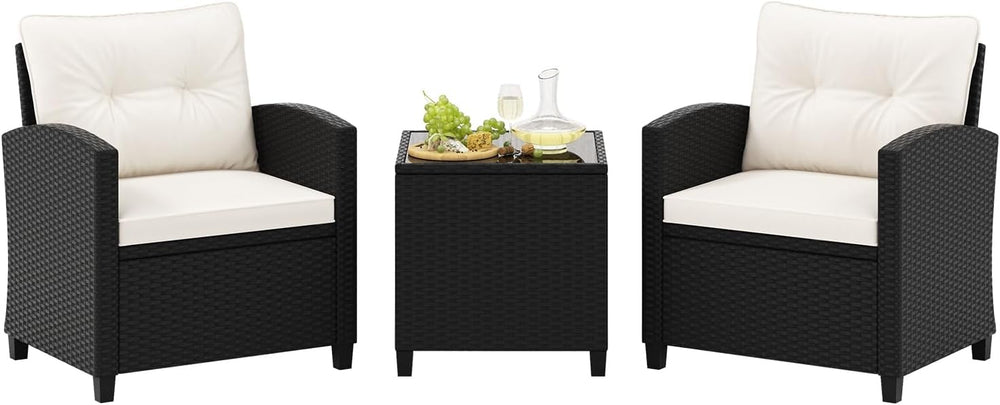 Tangkula 3 Piece Patio Furniture Set, Rattan Conversation Set w/Soft Seat &am...