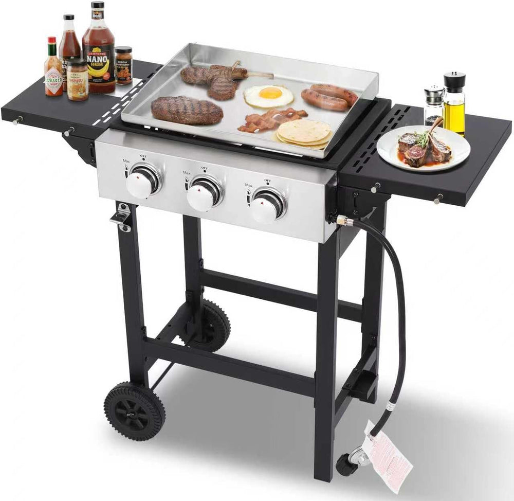 Flat Top Gas Griddle Grill with Stainless Steel Griddle, Includes Dust Cover ...