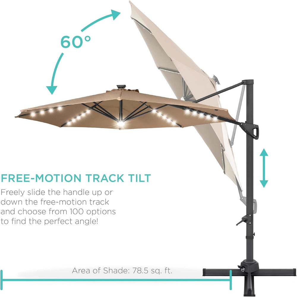 Best Choice Products 10ft Solar LED Cantilever Patio Umbrella, 360-Degree Rot...