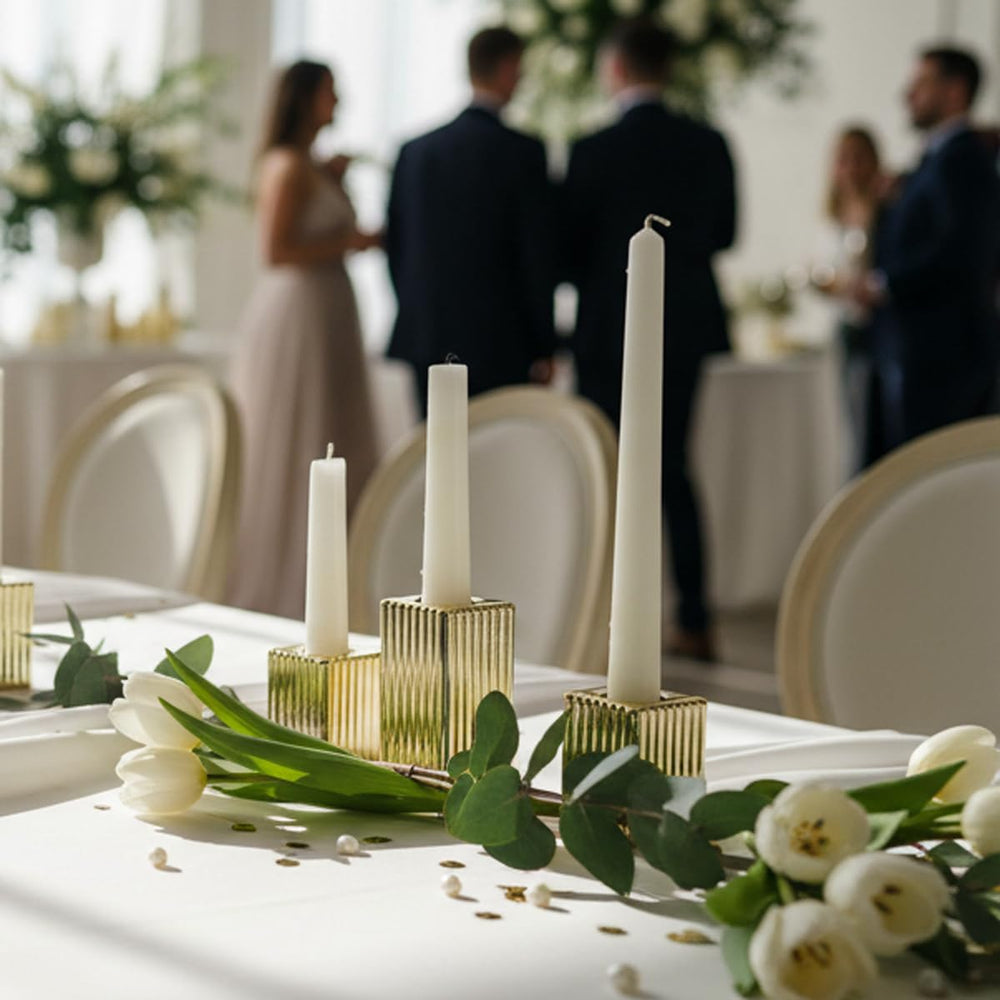 LETINE 12pcs Gold Vertical Stripe Glass Candlestick Holders - Chic Taper Cand...