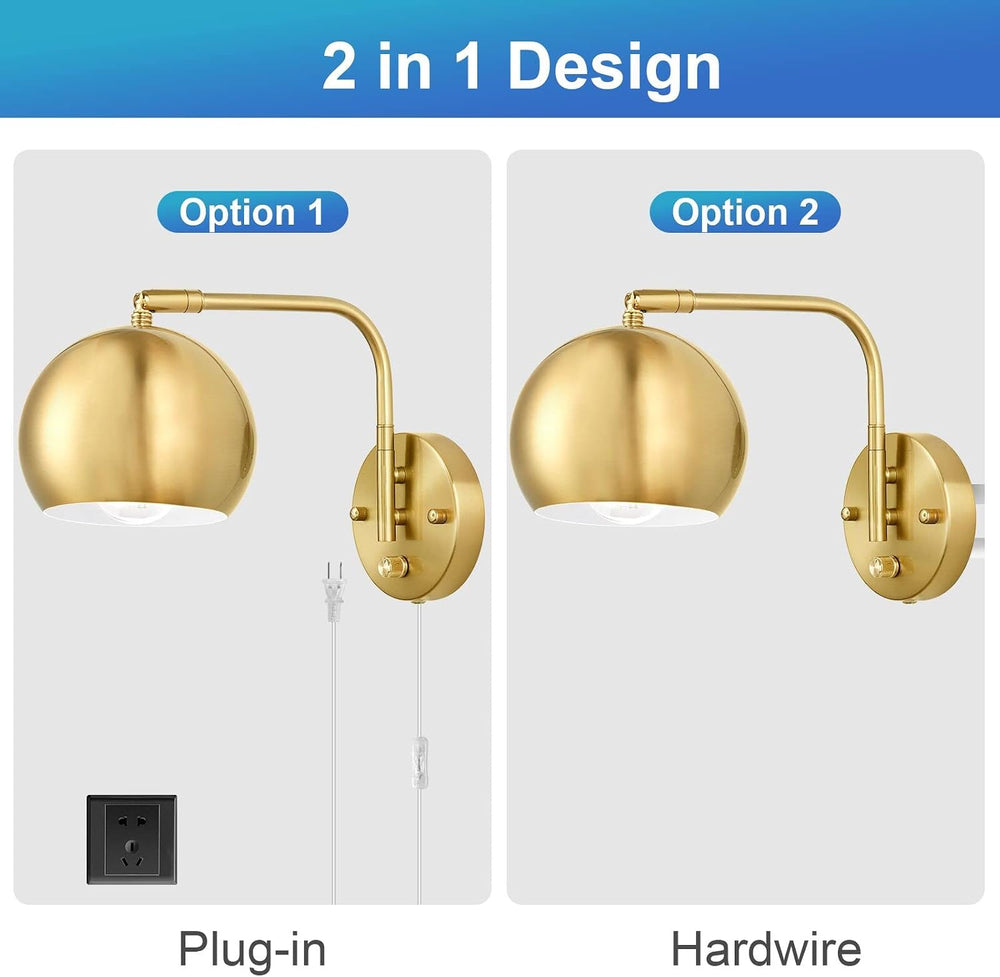 VATONI Wall Sconces Plug in, Dimmable Wall Sconce Swing Arm Wall Lights with ...