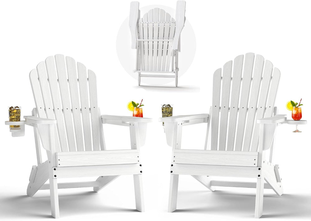 Plawdlik Oversized Folding Adirondack Chair, HDPE All-Weather Patio Chair wit...