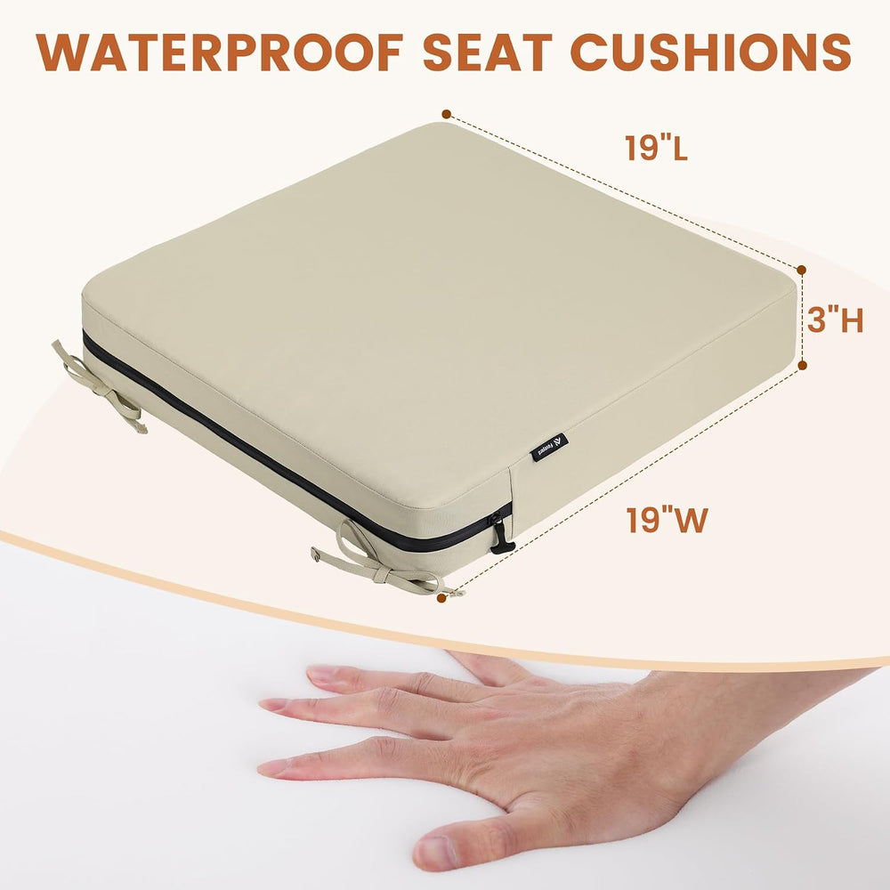 Favoyard 2-Pack Waterproof Outdoor Seat Cushions, 19" x 19", Beige