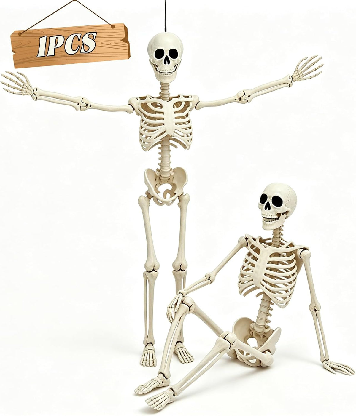 5.75ft Life Size Giant Halloween Skeleton, 69" Posable Full Body Skeleton with Movable Joints, Halloween Skeleton Decorations for Yard Porch Outdoor Indoor Haunted House Graveyard