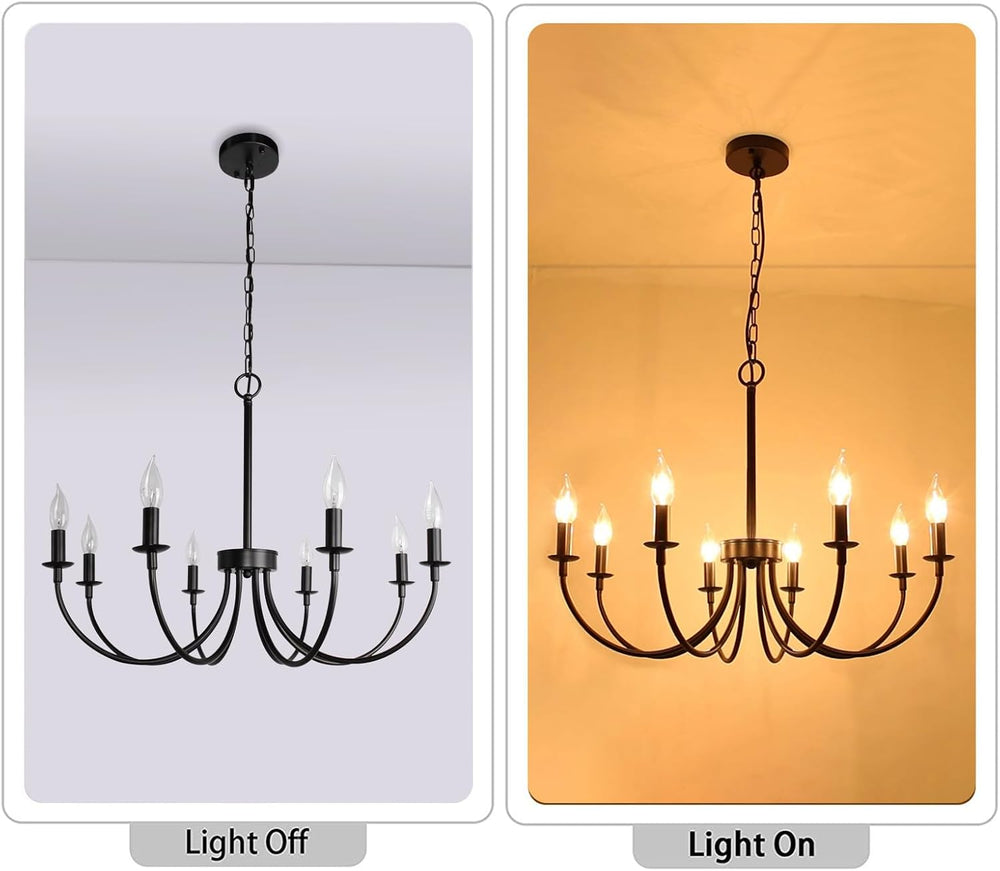 8 Light Black Farmhouse Chandelier, Dining Room Light Fixtures,
