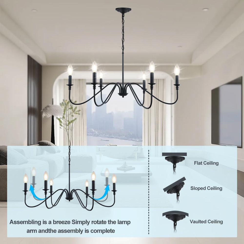 Miluolan Black Chandelier, 6-Light Farmhouse Chandelier for Dining Room